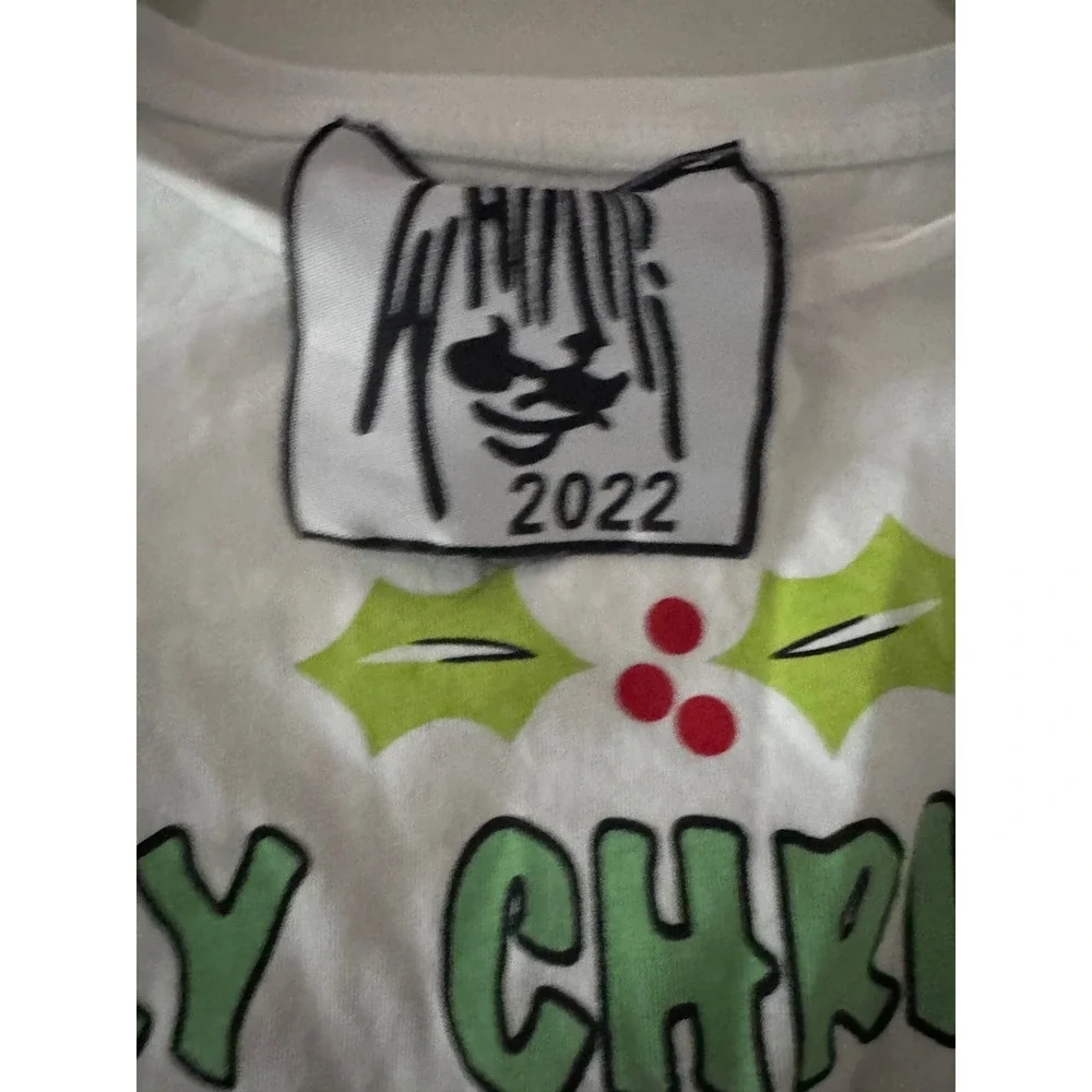 Glo Gang 2022 Merry Christmas Pajama Set White Multi Language‎ Womens Small 2pc
